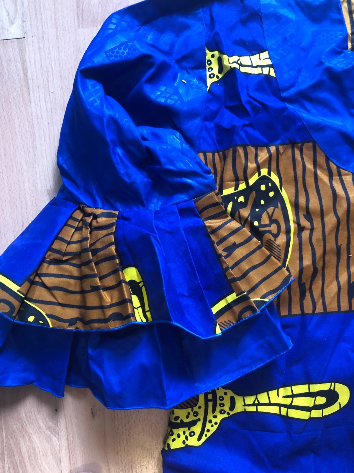 Robe longue / Boubou africain traditionnel Wax & Bazin – Bleu roi & Jaune – taille L / 40 / 12 3