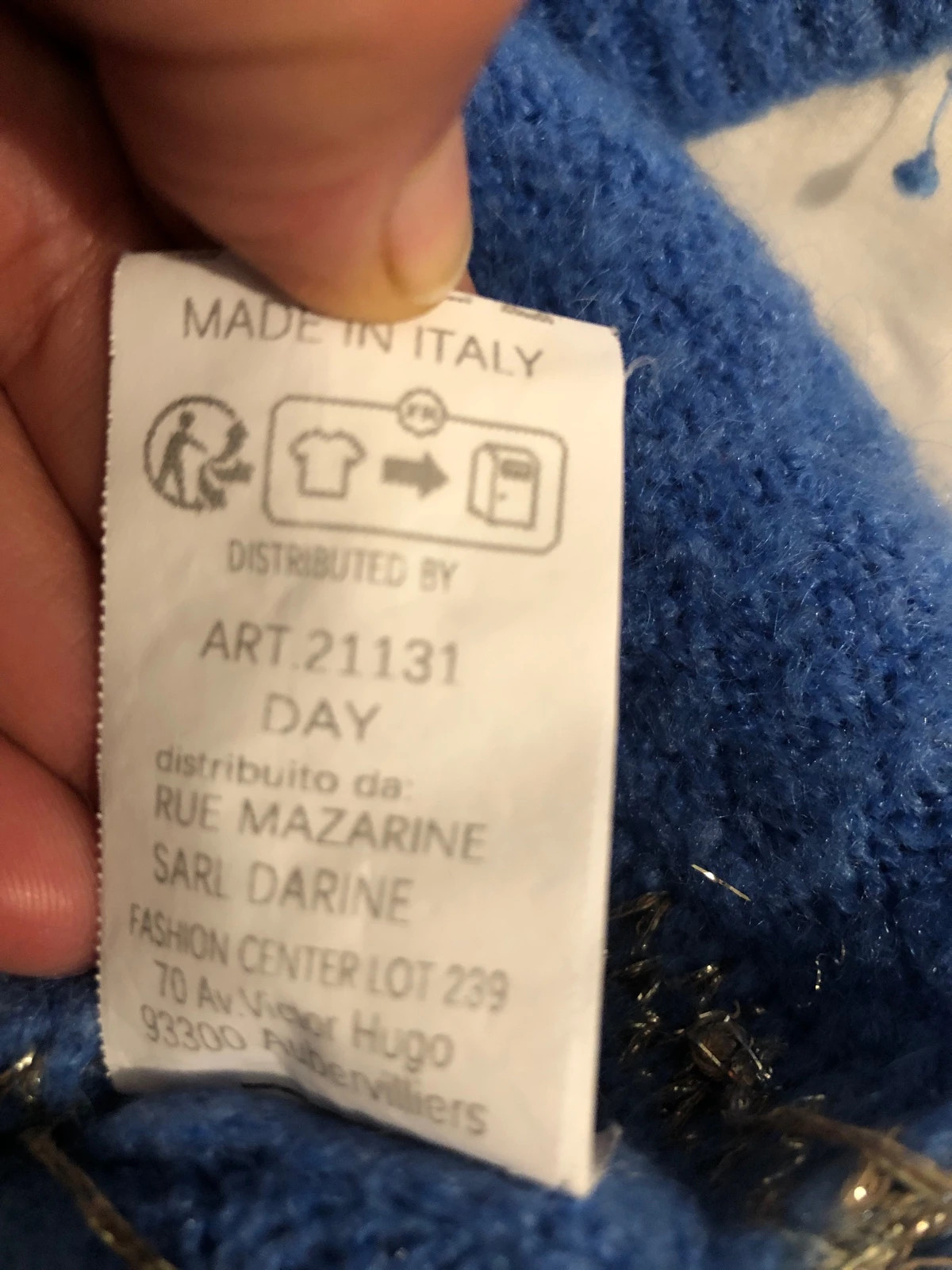 Pull bleu roi à rayures dorées/lurex - Col rond - Taille unique – rue mazarine – taille Taille unique 4