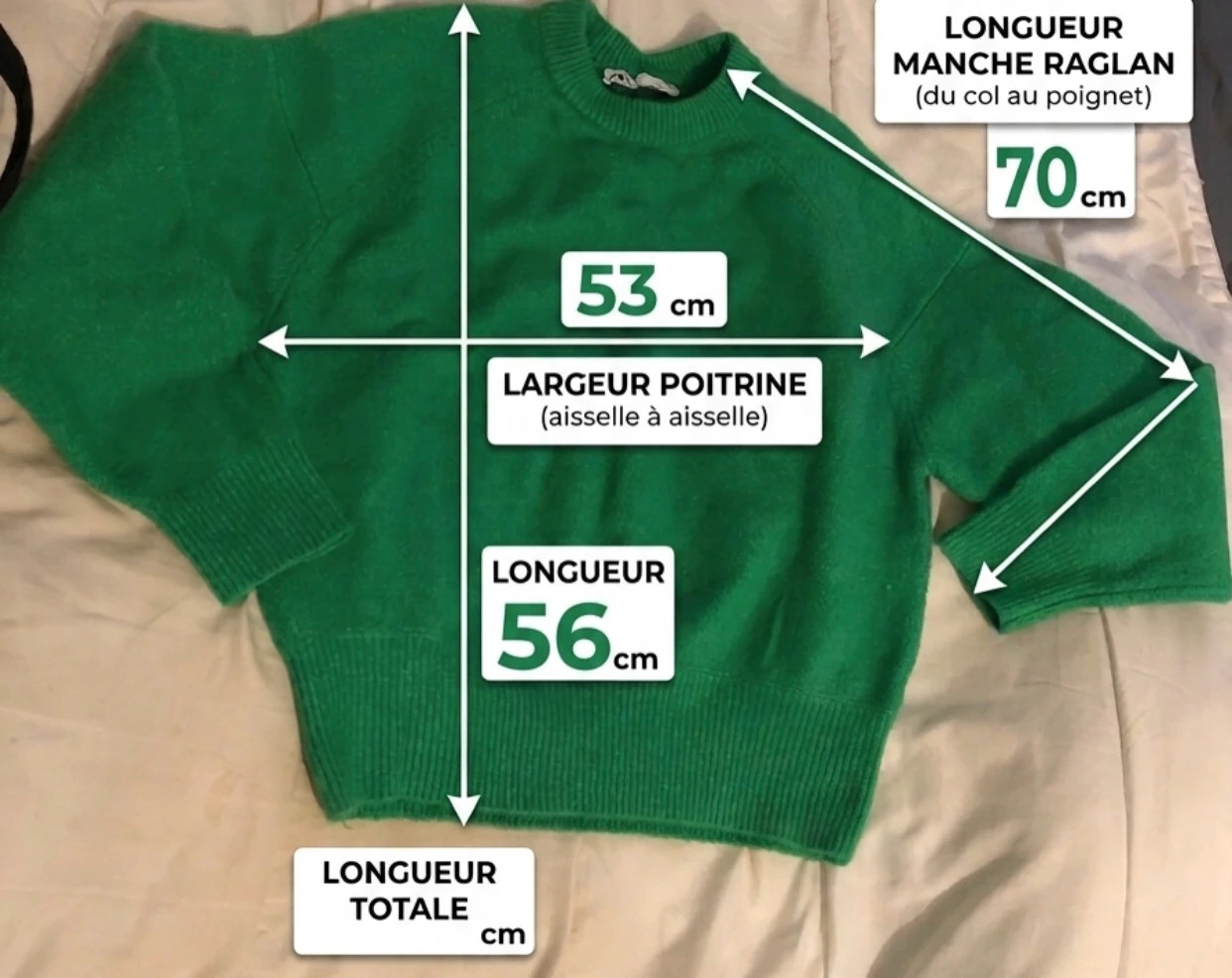 Pull vert intense ZARA - Col rond - Taille L – Zara – taille L / 40 / 12 2