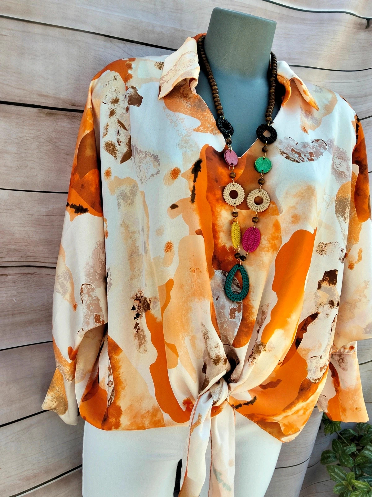 Blusa estampada naranja y blanca Made in Italy 💜 – M-Made in Italy – taille M / 38 / 10 2