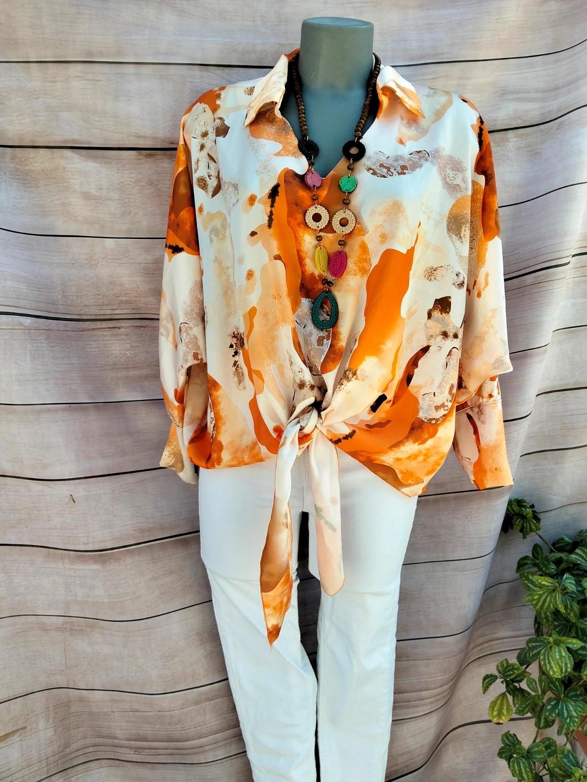 Blusa estampada naranja y blanca Made in Italy 💜