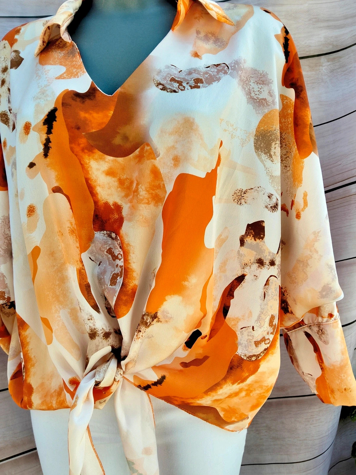 Blusa estampada naranja y blanca Made in Italy 💜 – M-Made in Italy – taille M / 38 / 10 5