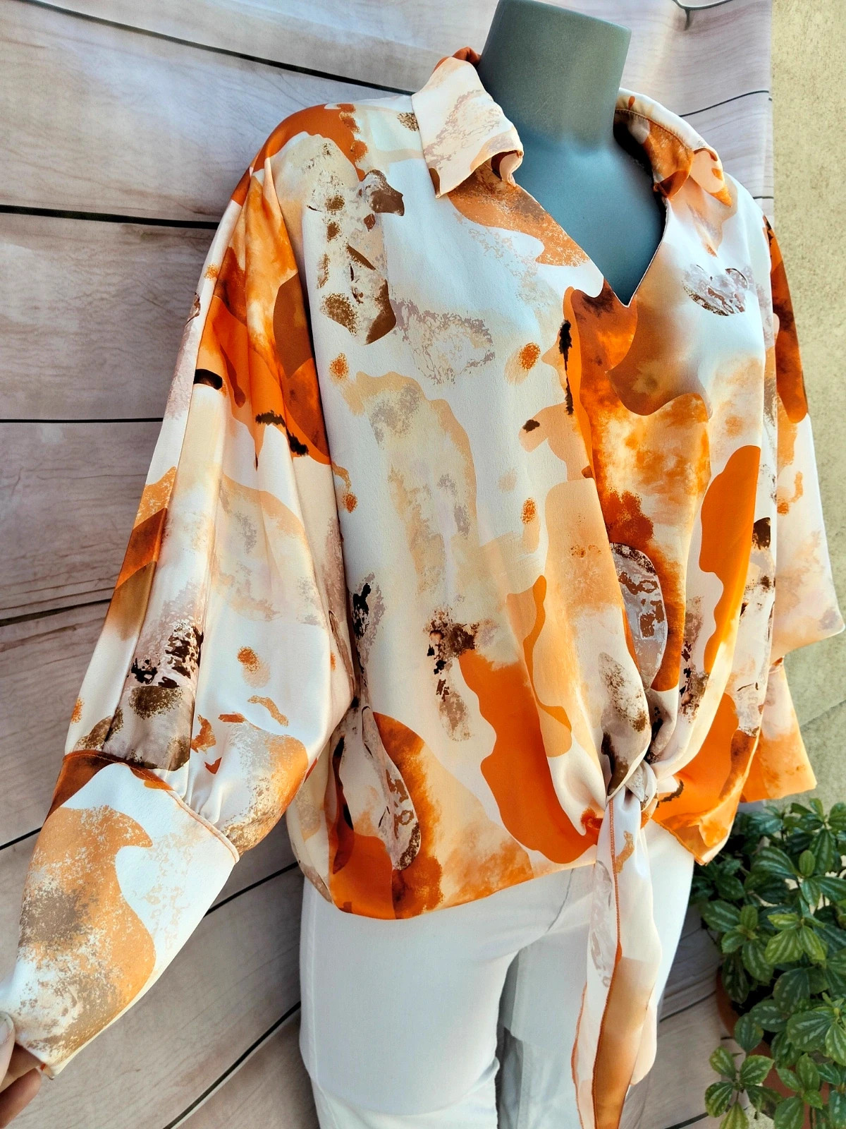 Blusa estampada naranja y blanca Made in Italy 💜 – M-Made in Italy – taille M / 38 / 10 4