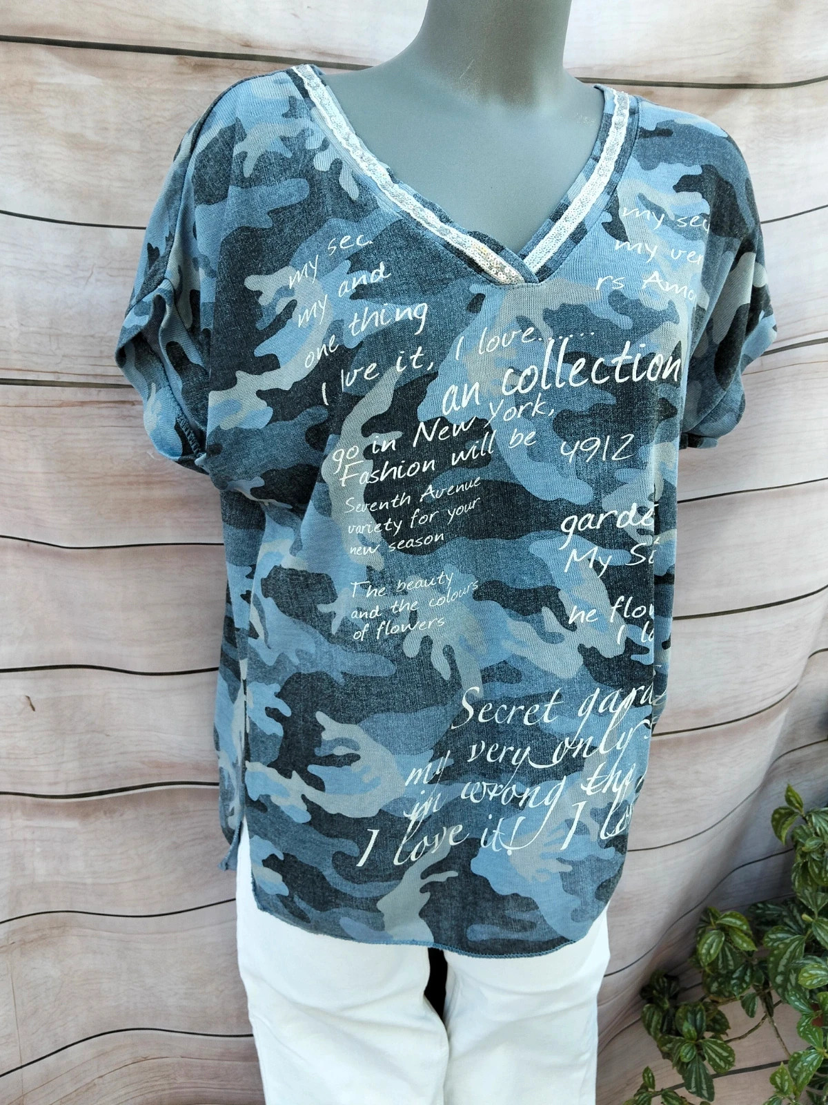 Camiseta estampada azul con letras y lentejuelas New Collection 💜 – New Collection – taille M / 38 / 10 3