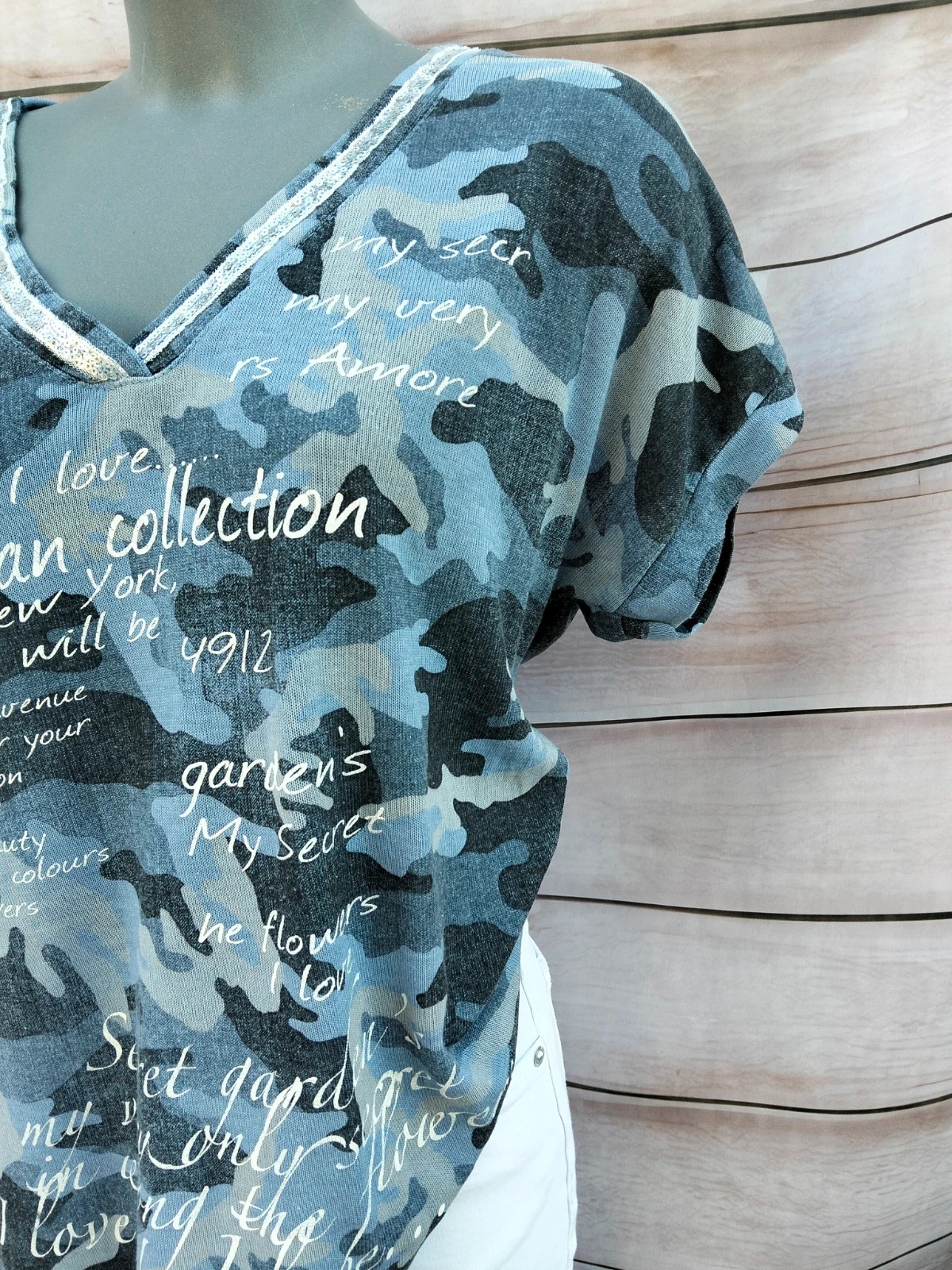 Camiseta estampada azul con letras y lentejuelas New Collection 💜 – New Collection – taille M / 38 / 10 4