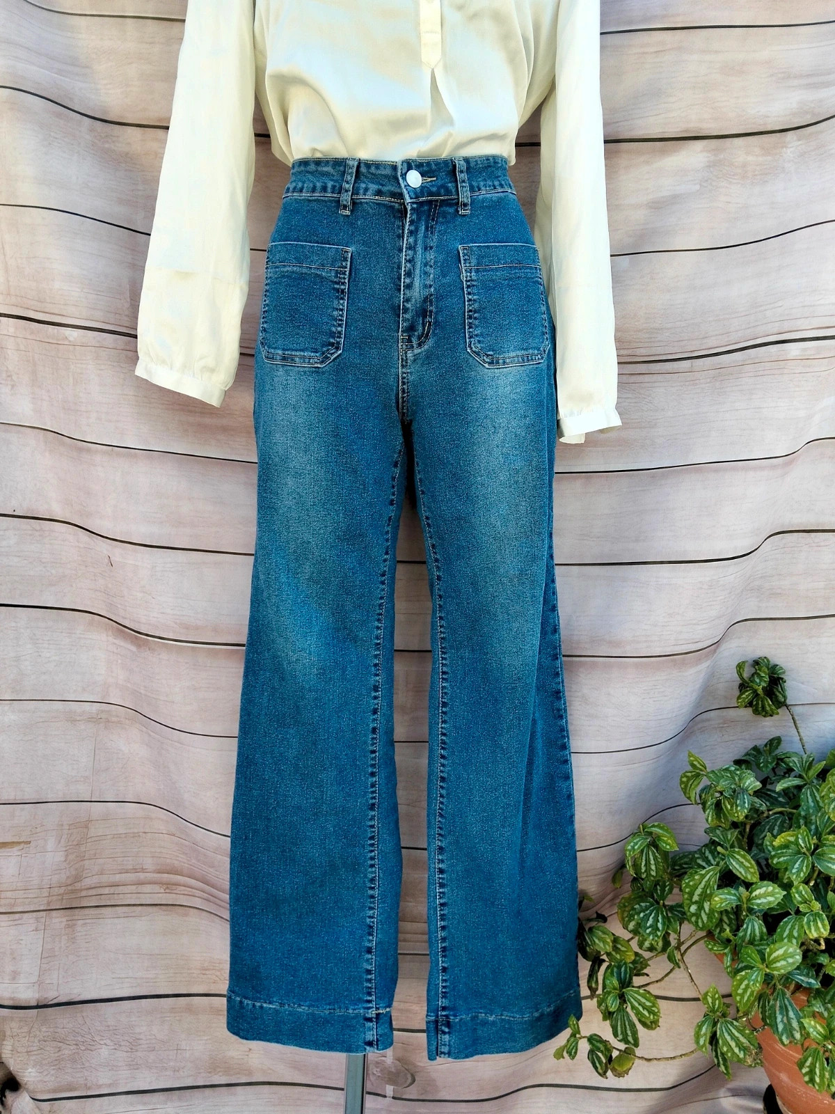 Pantalones vaqueros anchos azules 💜 – Vintage Boutique – taille L / 40 / 12
