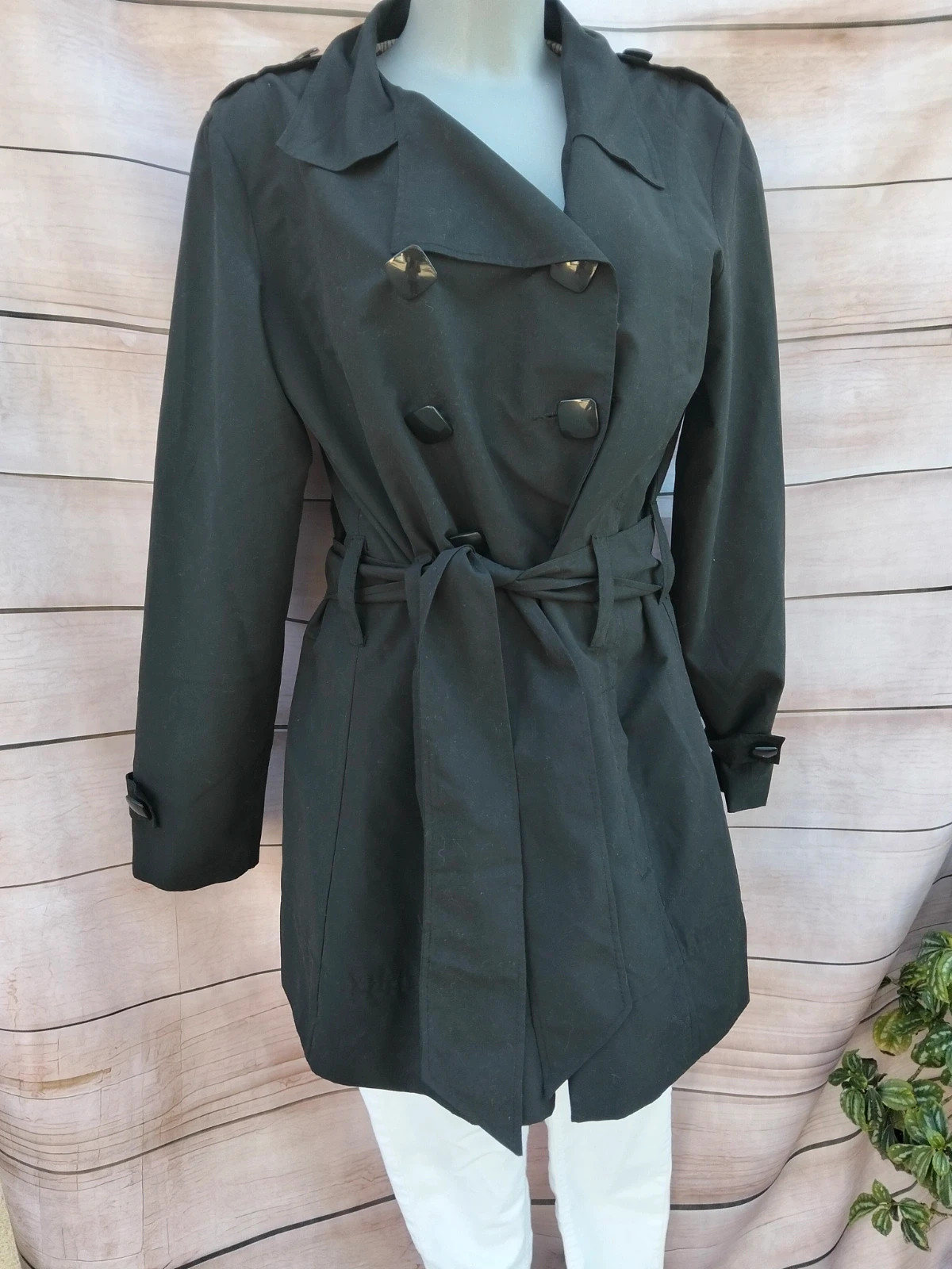 Gabardina trench negra con cinturón y forro estampado 💜 – La Boutique – taille L / 40 / 12 3