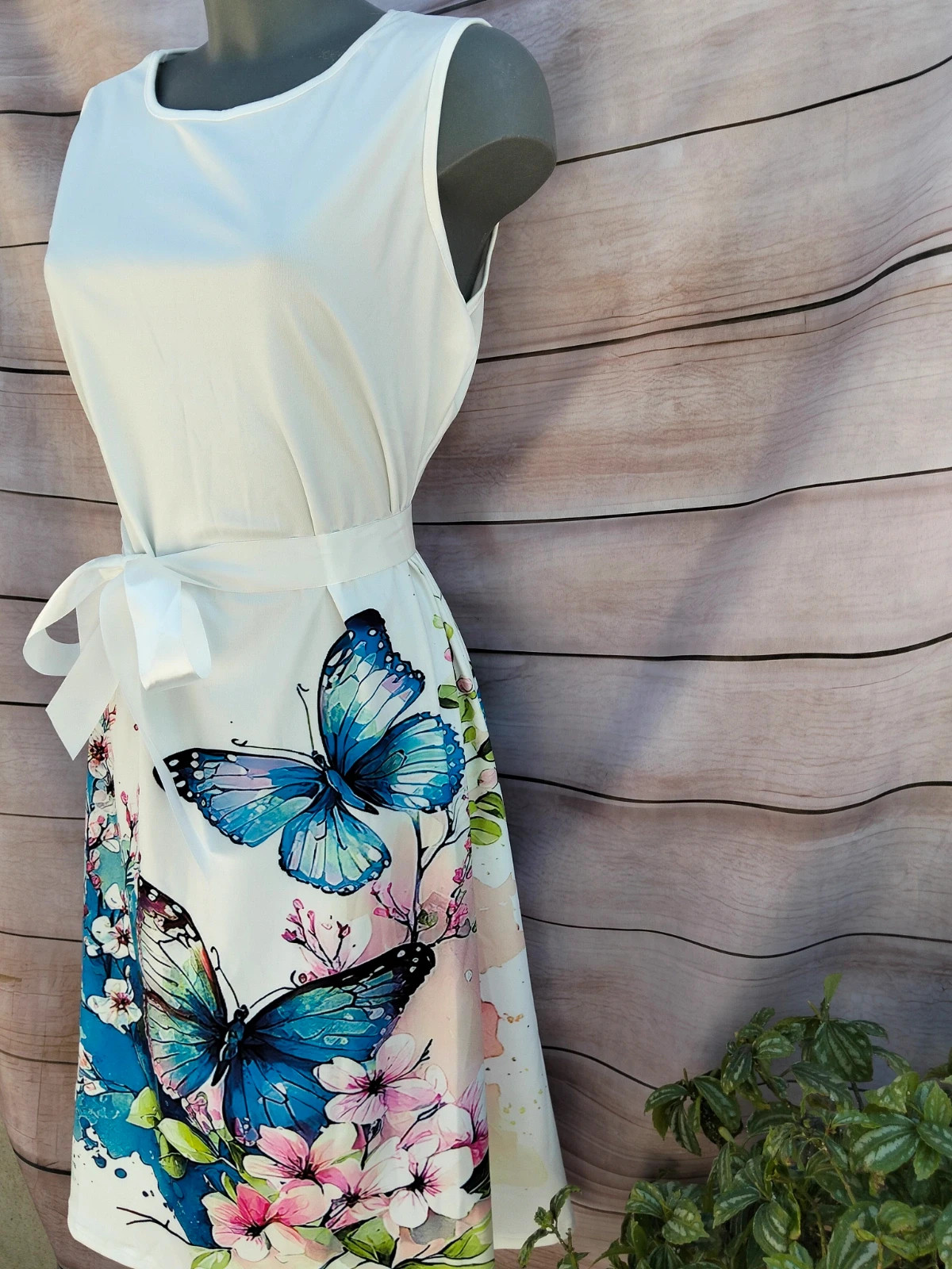 Vestido blanco con estampado de mariposas 💜 – Butterfly – taille XL / 42 / 14 5