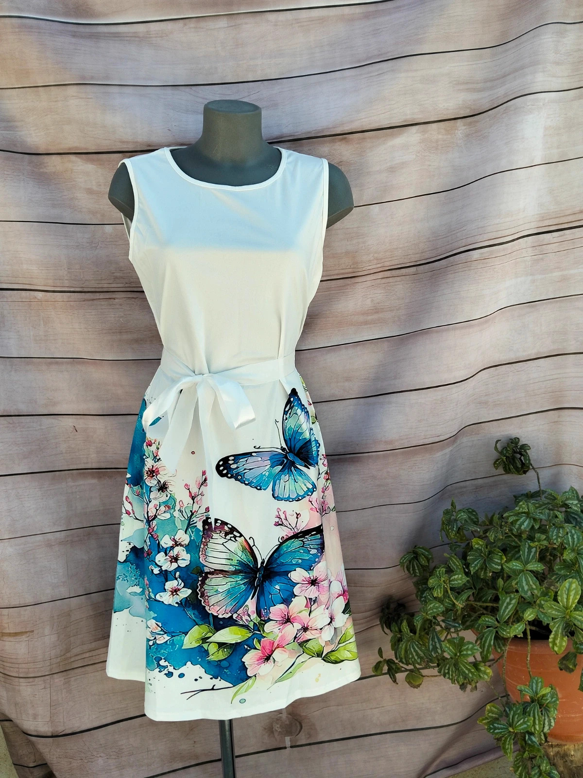 Vestido blanco con estampado de mariposas 💜 – Butterfly – taille XL / 42 / 14