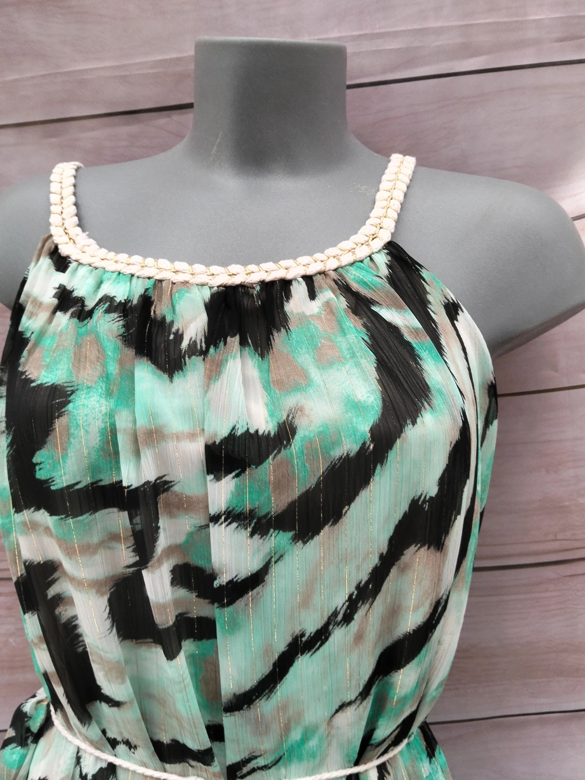 Vestido corto estampado verde y negro con detalle trenzado 💜 – Summer – taille M / 38 / 10 4