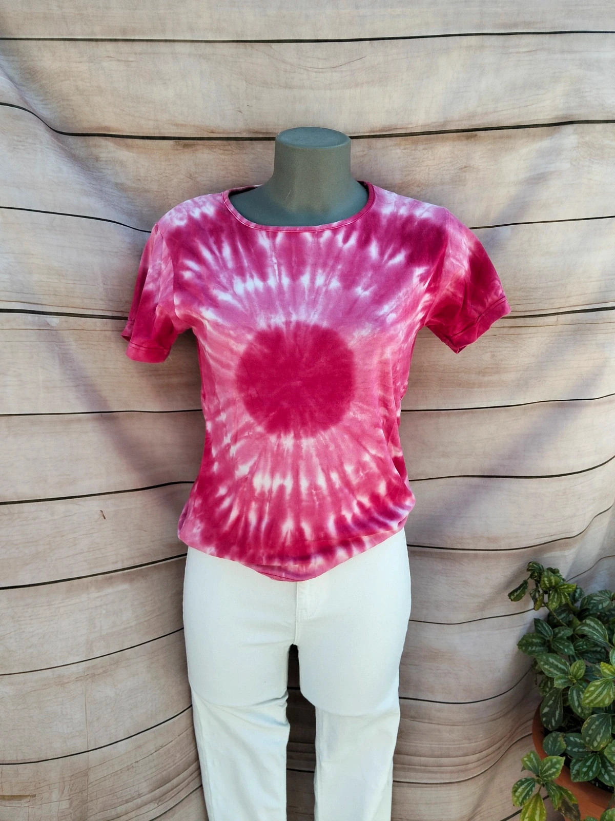 Camiseta tie-dye fucsia y blanca de manga corta de Zamba talla M 💜