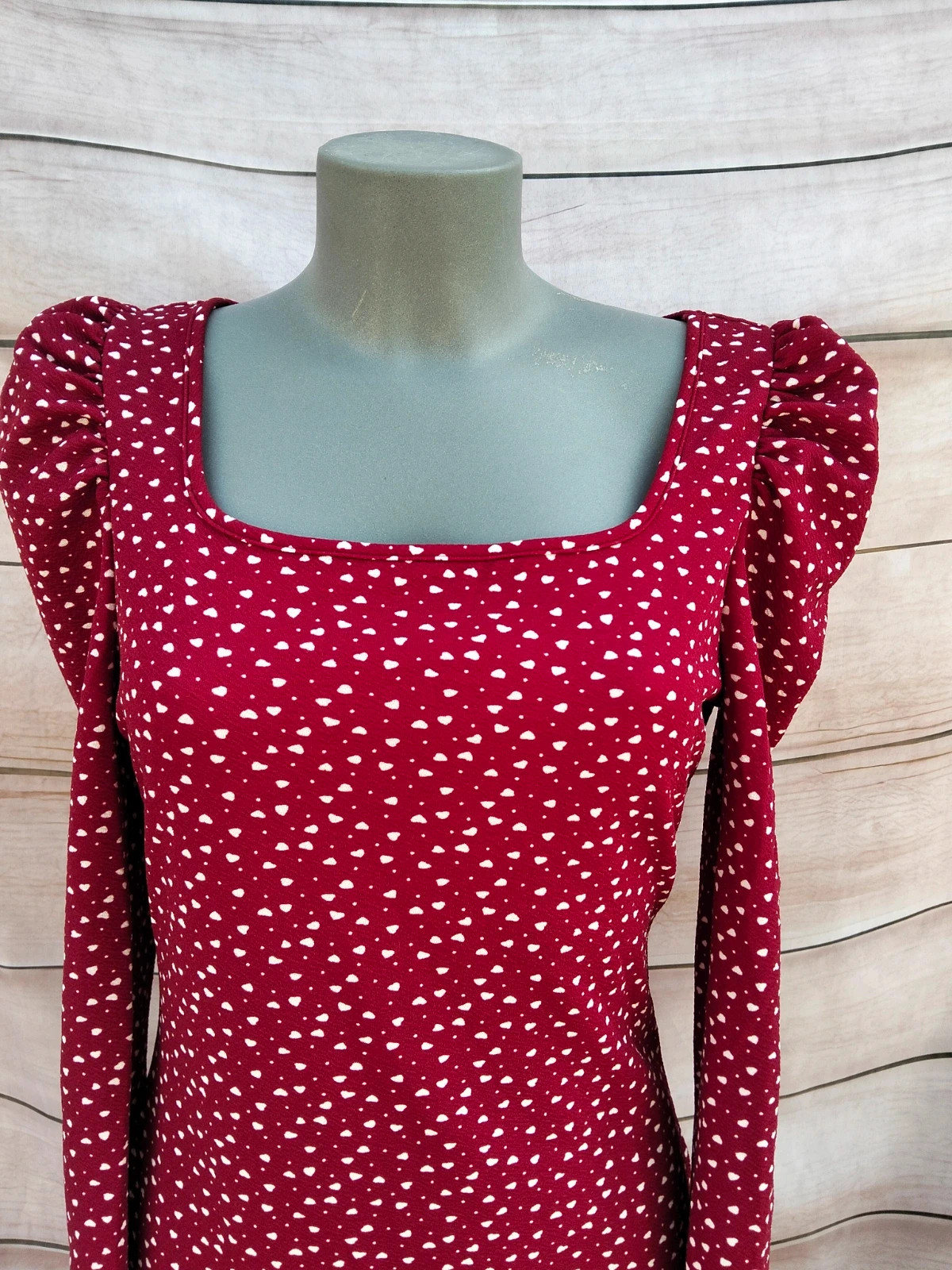 Vestido corto rojo con estampado de corazones blancos y mangas abullonadas 💜 – Boutique Bohéme – taille M / 38 / 10 4