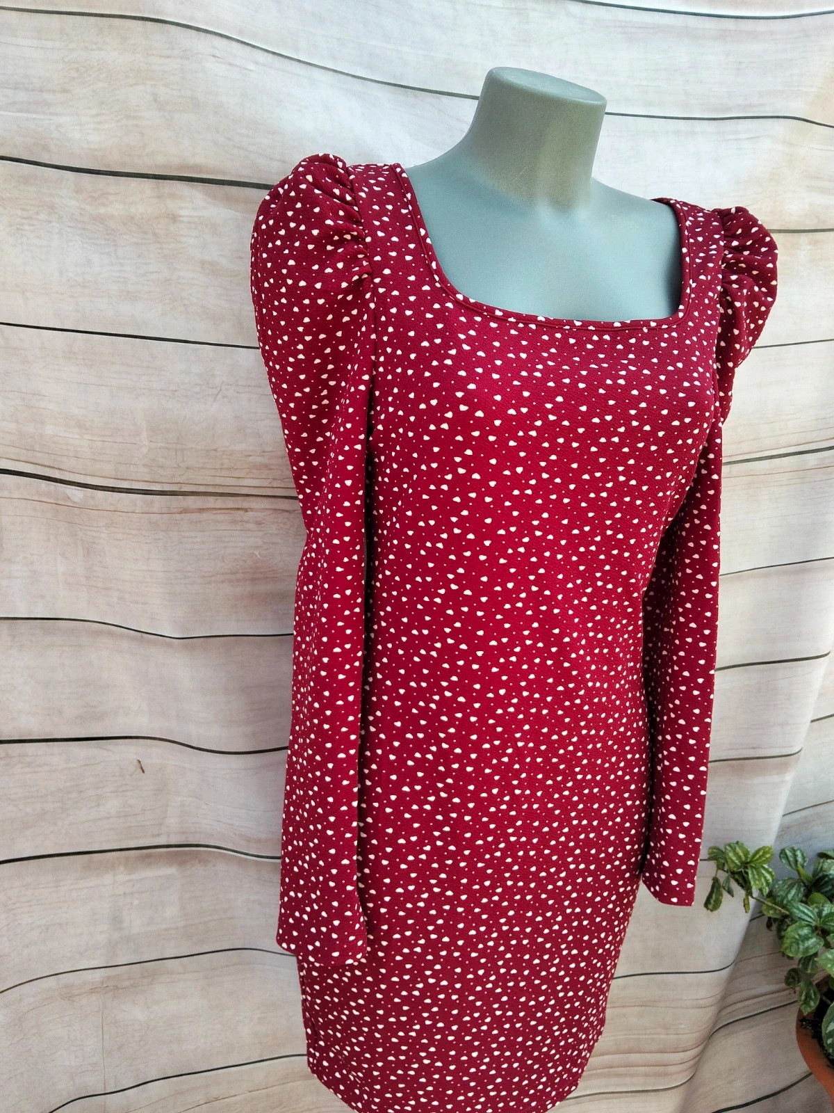 Vestido corto rojo con estampado de corazones blancos y mangas abullonadas 💜 – Boutique Bohéme – taille M / 38 / 10 2
