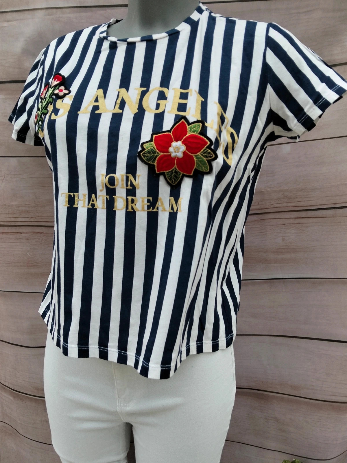 Camiseta de rayas con bordado de flores 💐 – Zara Trafaluc – taille M / 38 / 10 2