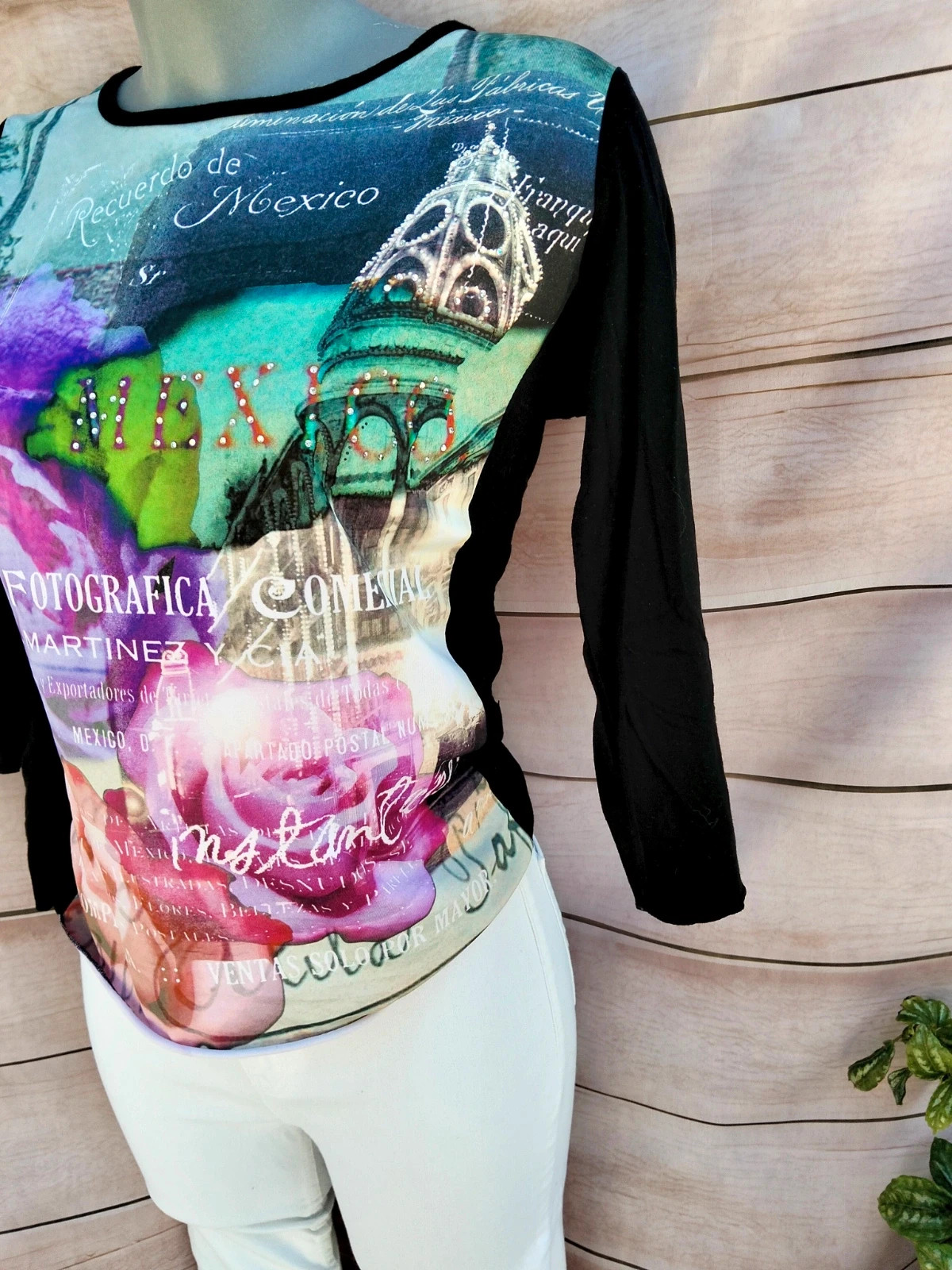 Camiseta de manga 3/4 estampado México vintage 💜 – Vango – taille M / 38 / 10 3