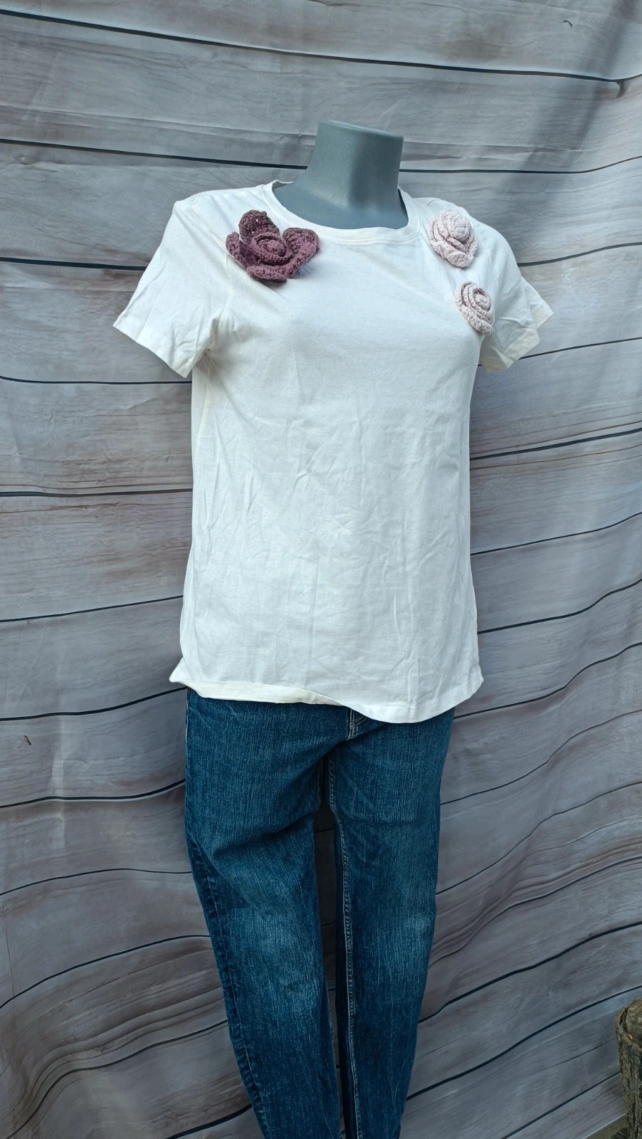 Camiseta blanca Sfera Basic con detalles florales de ganchillo 💜 – Sfera Basic – taille M / 38 / 10 2