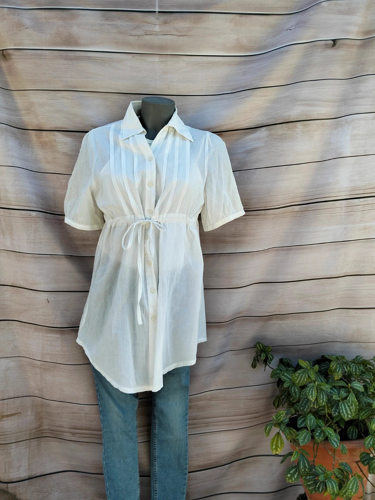 Blusa/túnica blanca estilo camisa – talla L 💜
