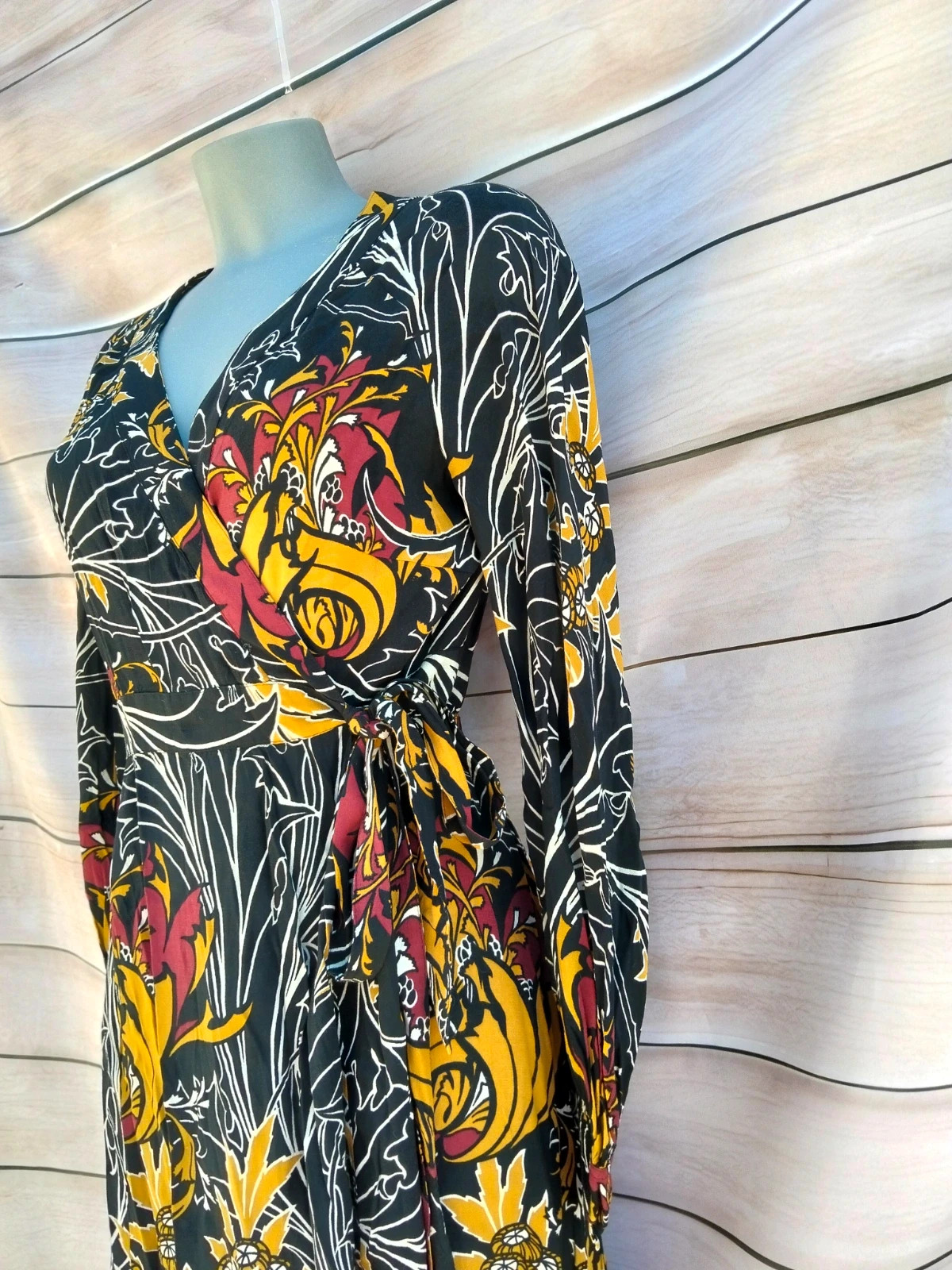 Vestido cruzado estampado floral – manga larga – espalda abierta – Talla M 💜 – Boutique Bohéme – taille M / 38 / 10 5