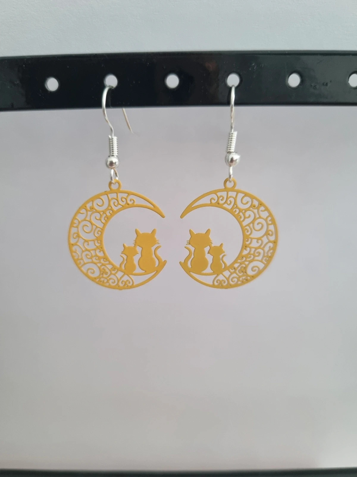 Boucles d'oreilles lunes et chats Jaunes