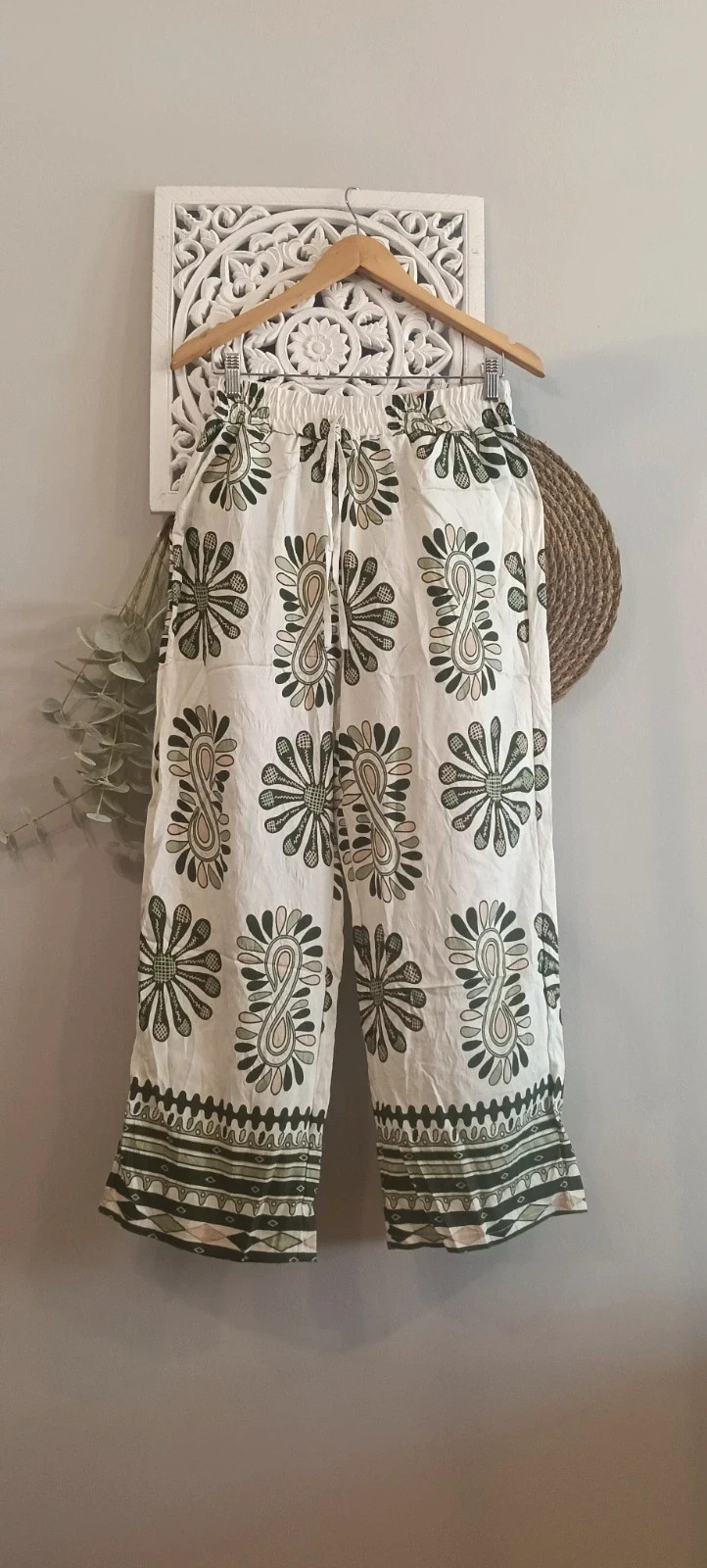 Pantalón ancho blanco y verde S/M Huafeng - Pantalon/Pantalone