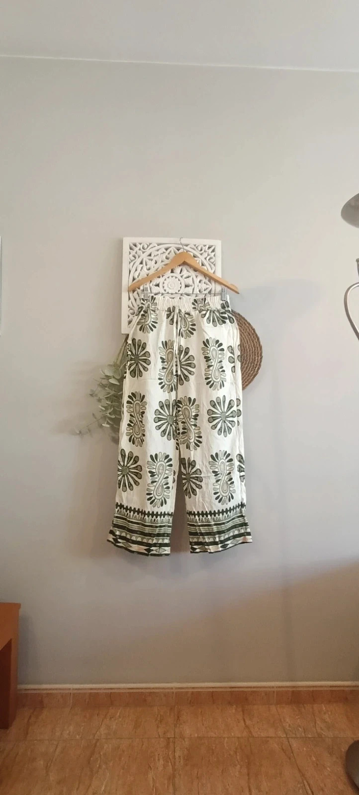 Pantalón ancho blanco y verde S/M Huafeng - Pantalon/Pantalone – huafeng – taille M / 38 / 10 3