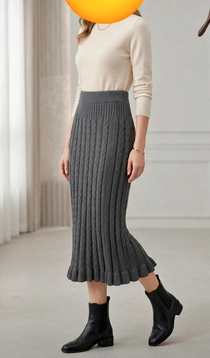 Falda de punto cable gris invierno estilo BOHO – sin marca – taille Taille unique