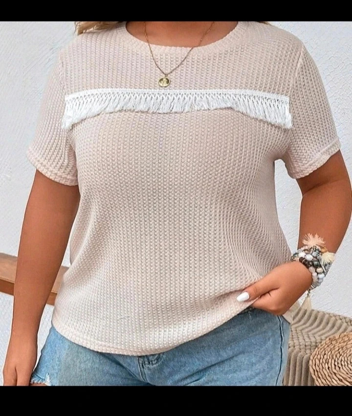 Camiseta / Blusa Beige Texturizada con Flecos Boho (Talla XL) – Shein – taille XL / 42 / 14 2