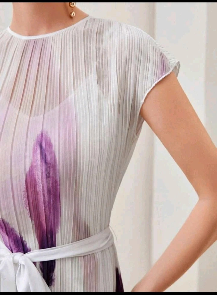 Vestido Midi Plisado Flores Lilas – taille Taille unique 2