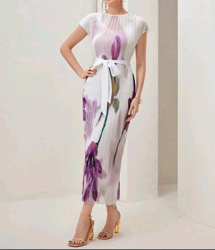 Vestido Midi Plisado Flores Lilas – taille Taille unique 3