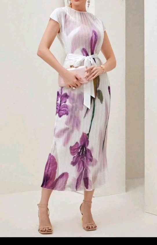Vestido Midi Plisado Flores Lilas – taille Taille unique 5