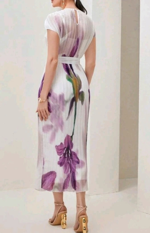 Vestido Midi Plisado Flores Lilas – taille Taille unique 4