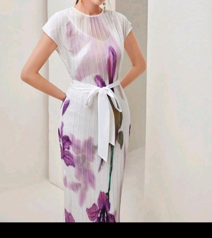 Vestido Midi Plisado Flores Lilas – taille Taille unique