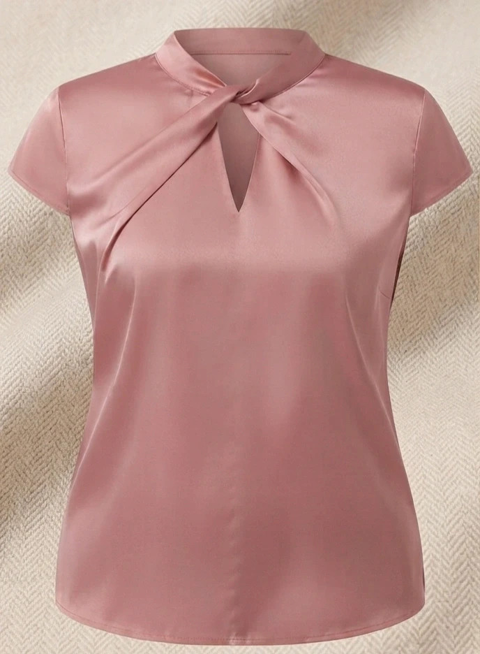 Blusa satén manga corta con escote ojo de gato – Shein – taille XL / 42 / 14 2
