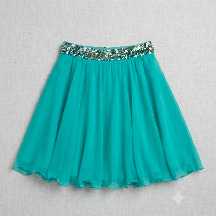 Falda de fiesta verde agua/turquesa con lentejuelas - – taille L / 40 / 12 2