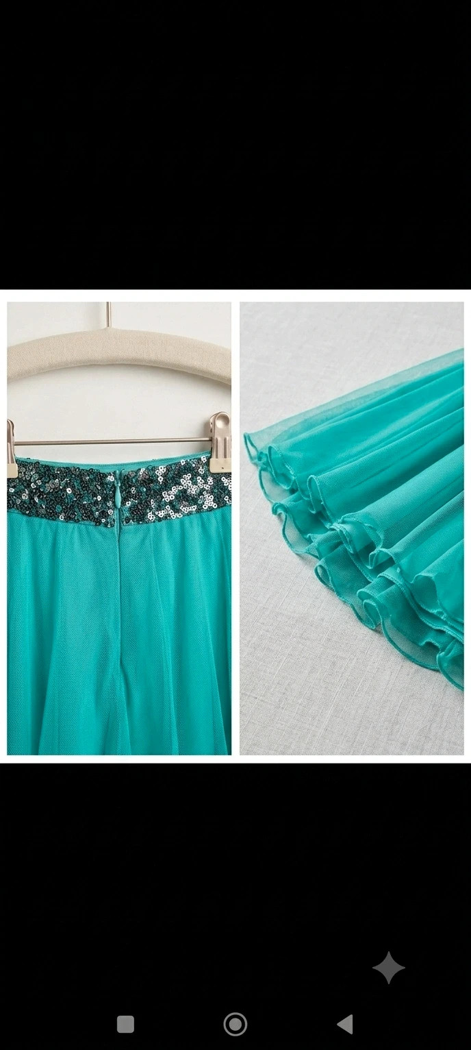 Falda de fiesta verde agua/turquesa con lentejuelas - – taille L / 40 / 12 3