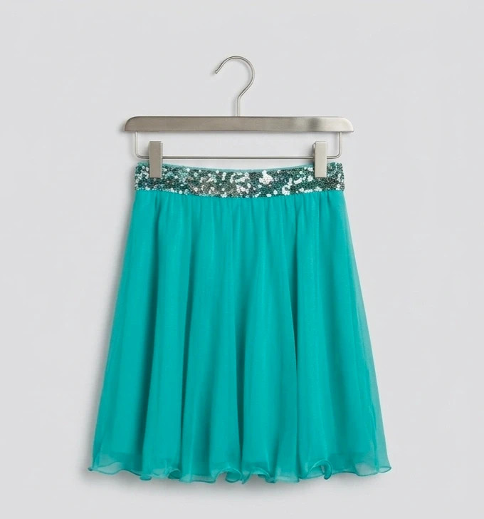 Falda de fiesta verde agua/turquesa con lentejuelas - – taille L / 40 / 12