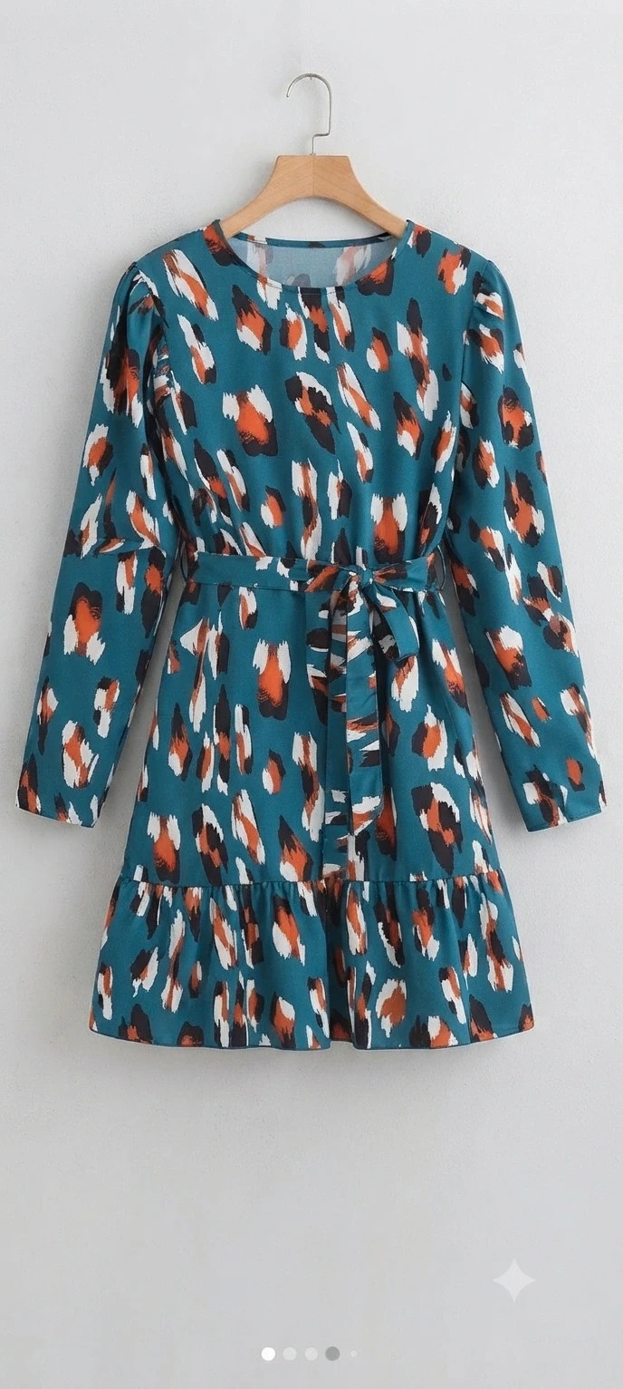 Vestido estampado leopardo con lazo y volante – Shein – taille XL / 42 / 14