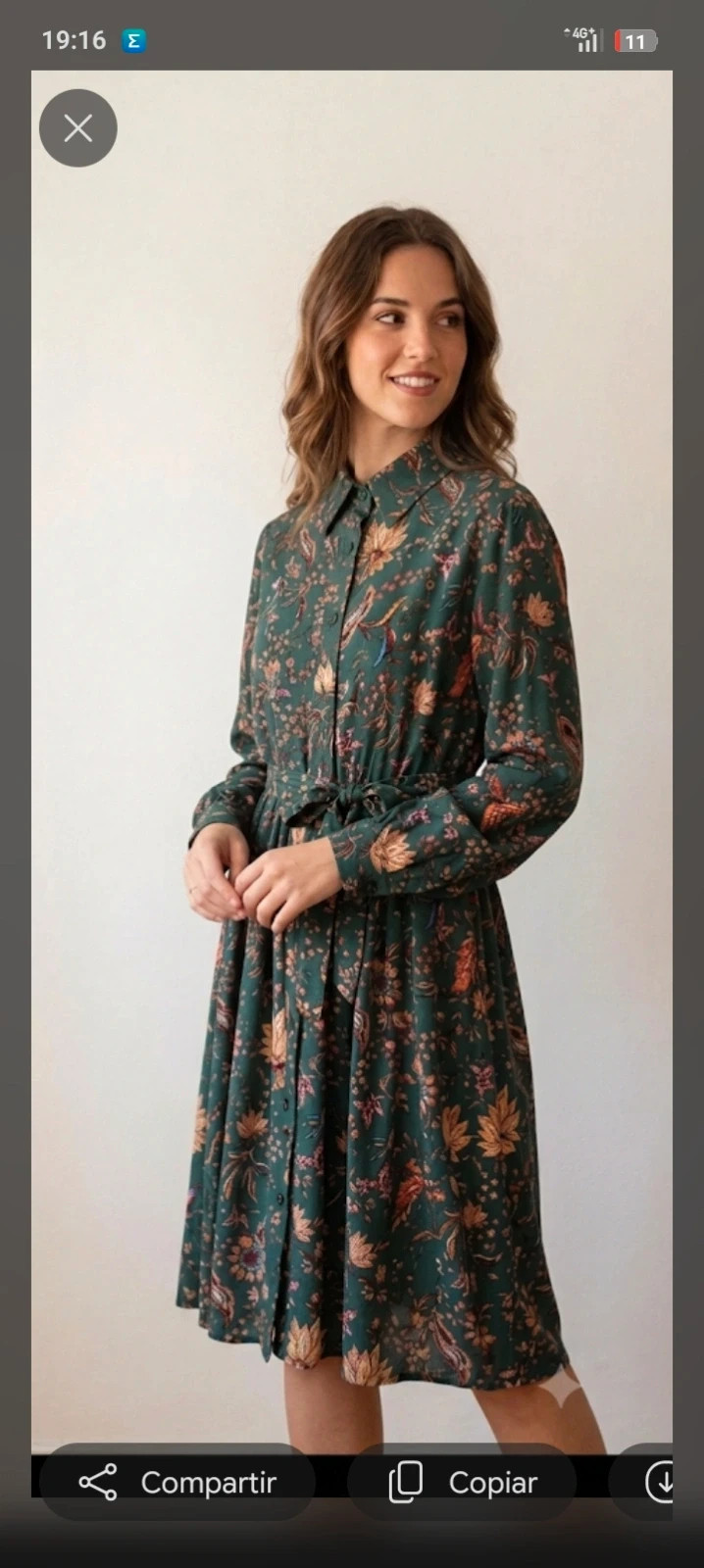 Vestido Midi Boho Chic Verde Floral (Cuello Camisero) – CRFS – taille XL / 42 / 14