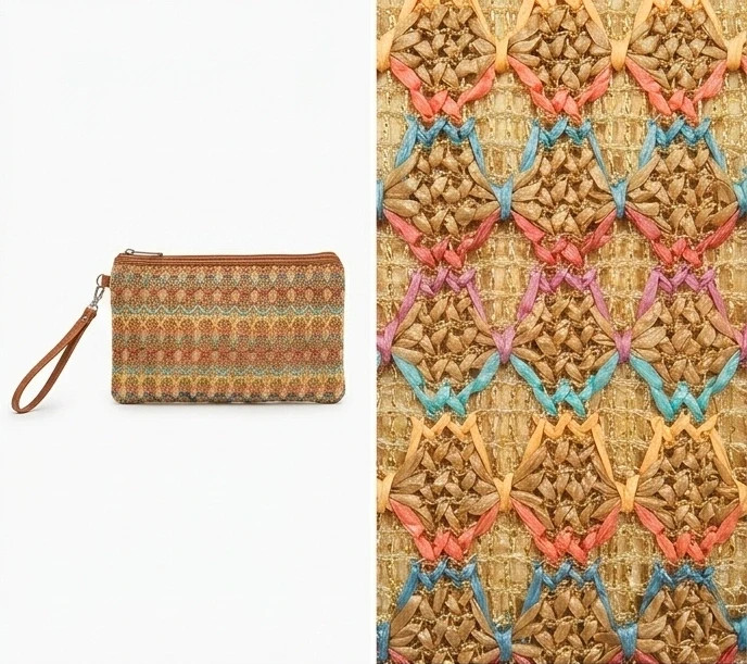 Precioso Bolso de Mano Boho Tejido - Estilo Ratán con Patrón Geométrico 2