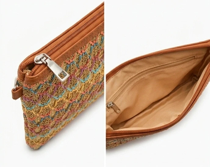 Precioso Bolso de Mano Boho Tejido - Estilo Ratán con Patrón Geométrico 3