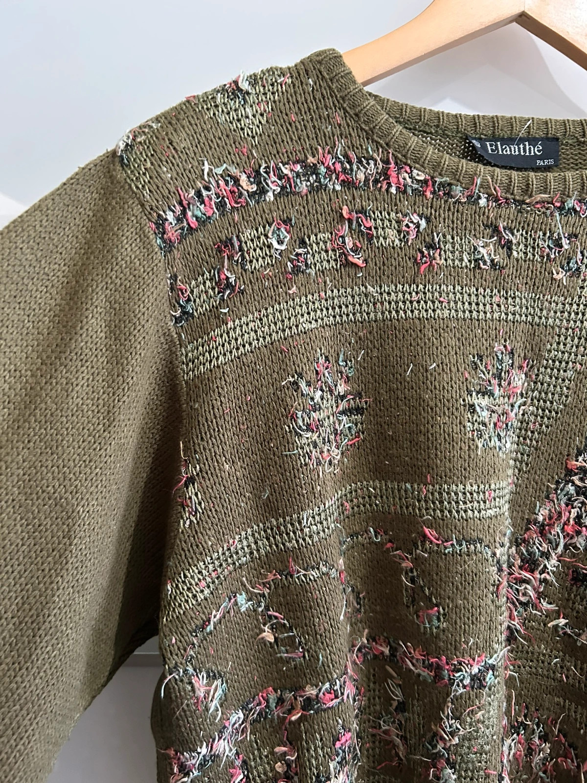 Pull vintage 80s/90s kaki oversize maille T42 – Elauthé PARIS – taille XL / 42 / 14 3