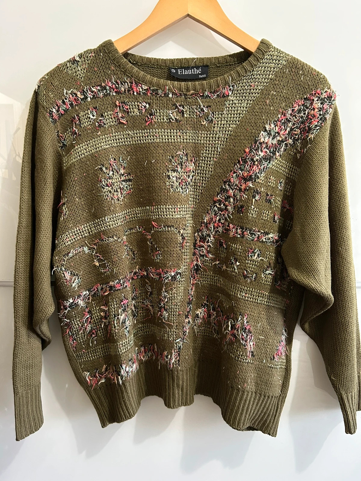 Pull vintage 80s/90s kaki oversize maille T42 – Elauthé PARIS – taille XL / 42 / 14 2