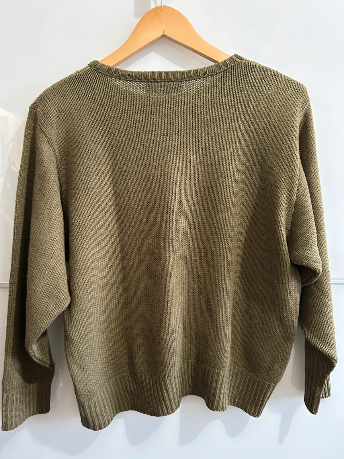 Pull vintage 80s/90s kaki oversize maille T42 – Elauthé PARIS – taille XL / 42 / 14 5