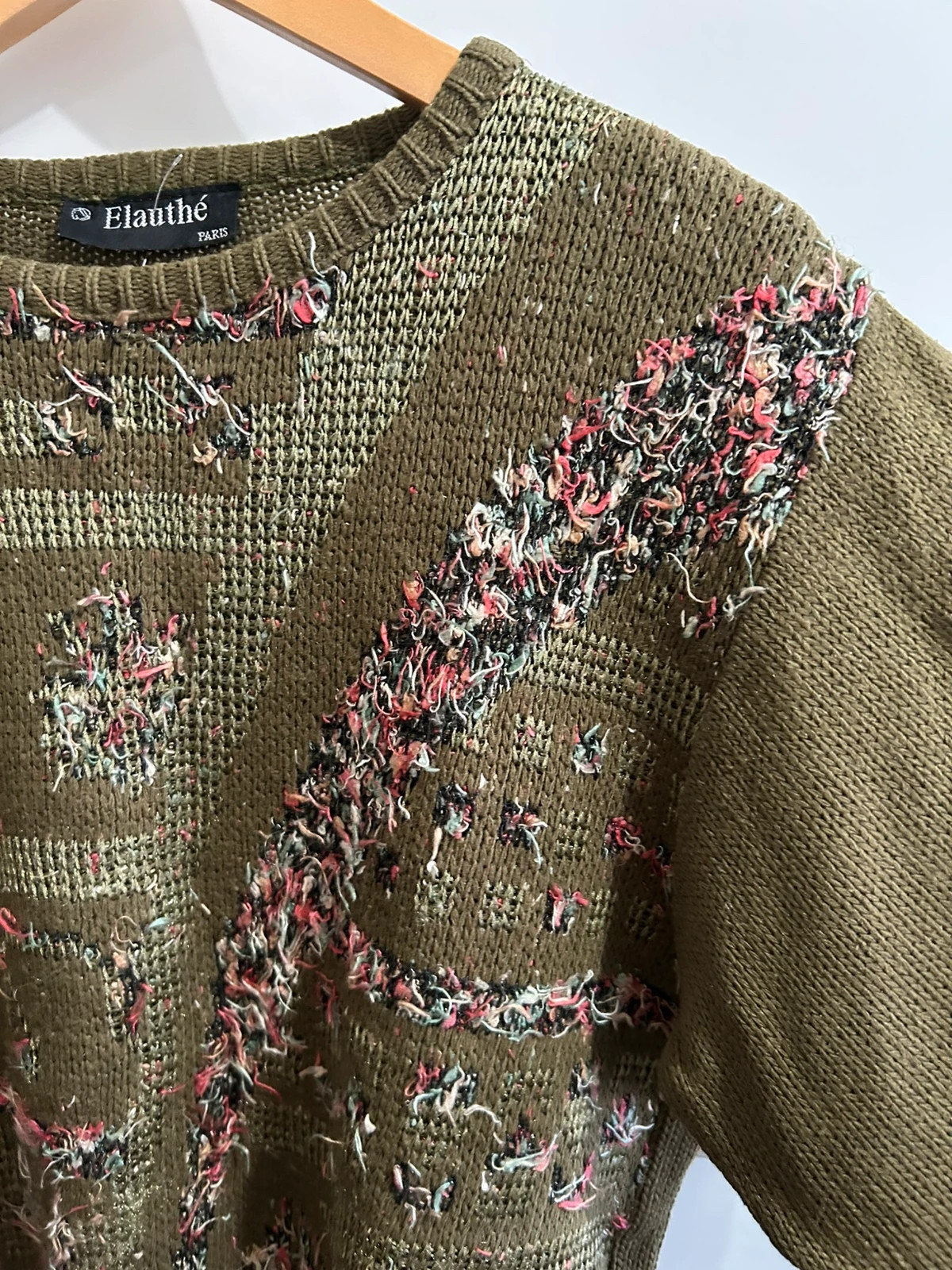 Pull vintage 80s/90s kaki oversize maille T42 – Elauthé PARIS – taille XL / 42 / 14 4