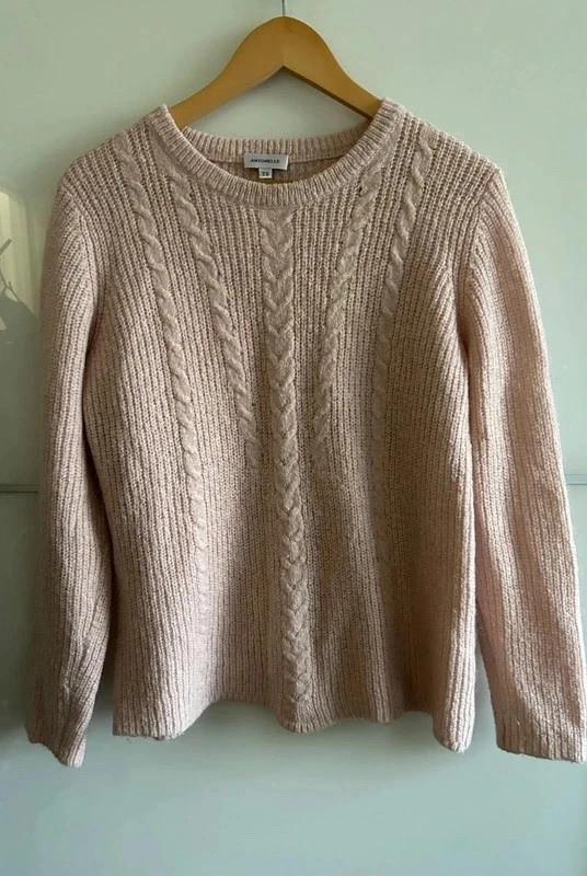 Pull Doux merinos mohair torsadé rose poudré T40 – Antonelle – taille L / 40 / 12 2