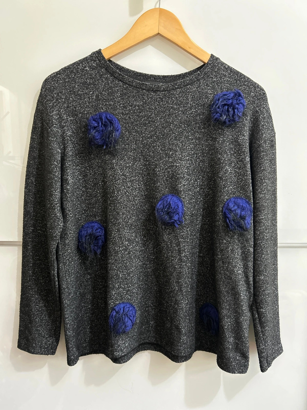 Pull Zara S gris chiné pompons bleu oversize – Zara – taille S / 36 / 8 2