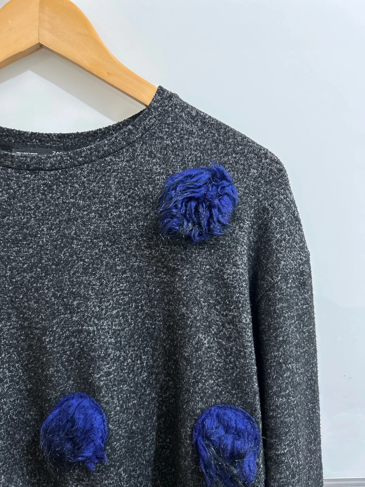 Pull Zara S gris chiné pompons bleu oversize – Zara – taille S / 36 / 8 4