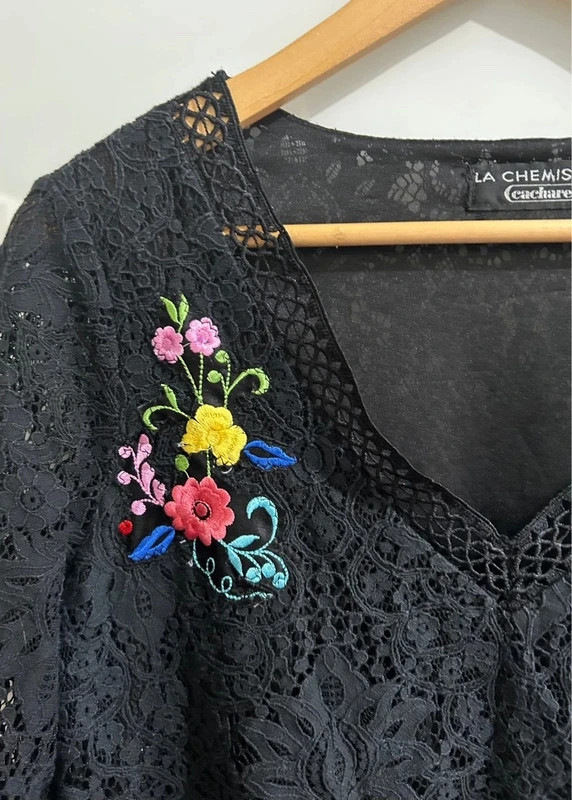 Pull fin Cacharel vintage dentelle brodée noire M/L bohème chic – Cacharel – taille M / 38 / 10 3