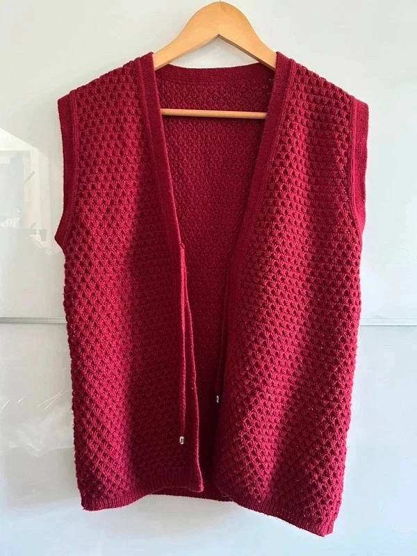 Cardigan vintage T M/L sans manches maille ajourée Made in France – taille L / 40 / 12 2