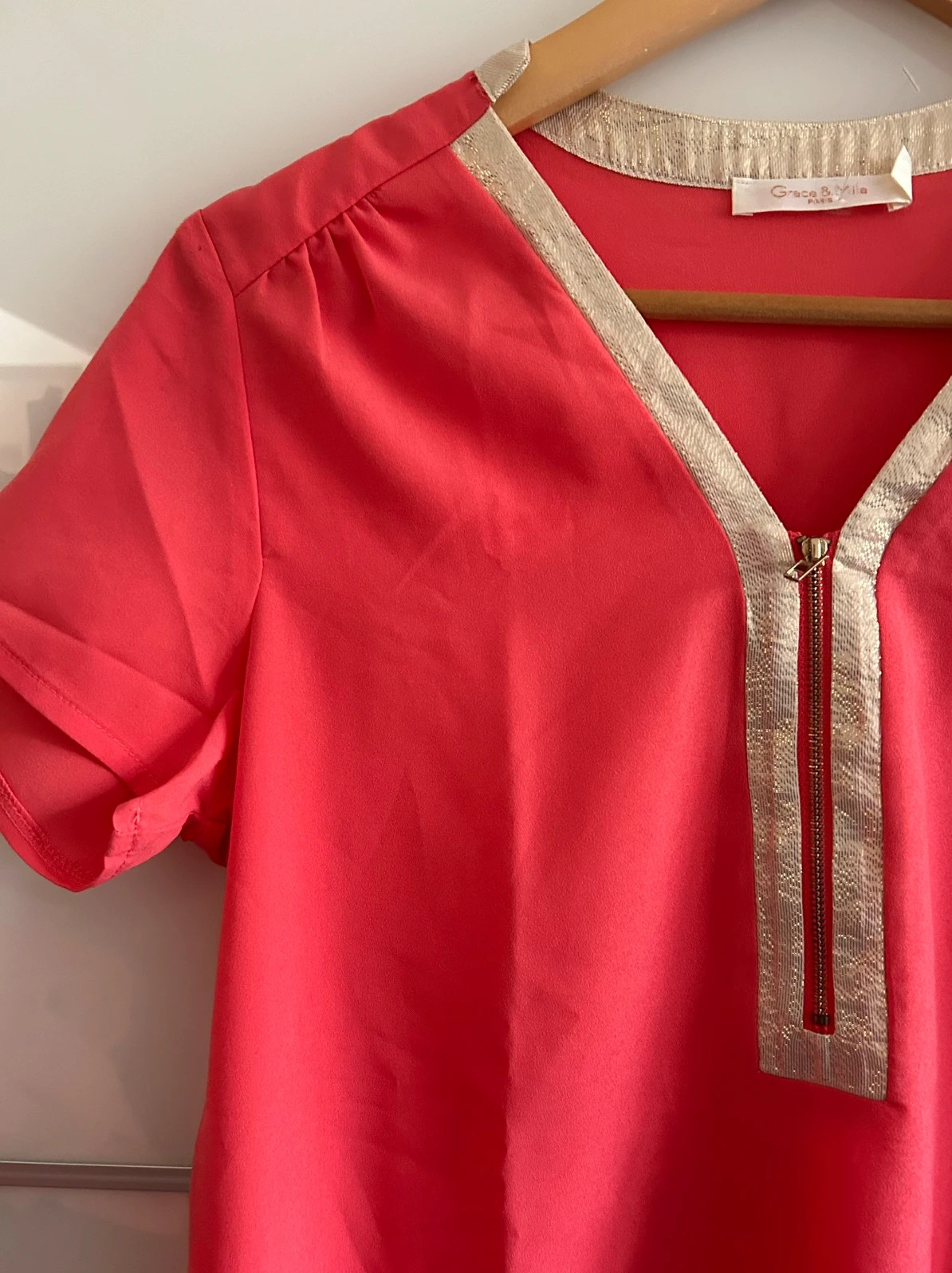 Blouse Grace & Mila M corail fluide col V zippé chic – Grace & Mila – taille M / 38 / 10 3